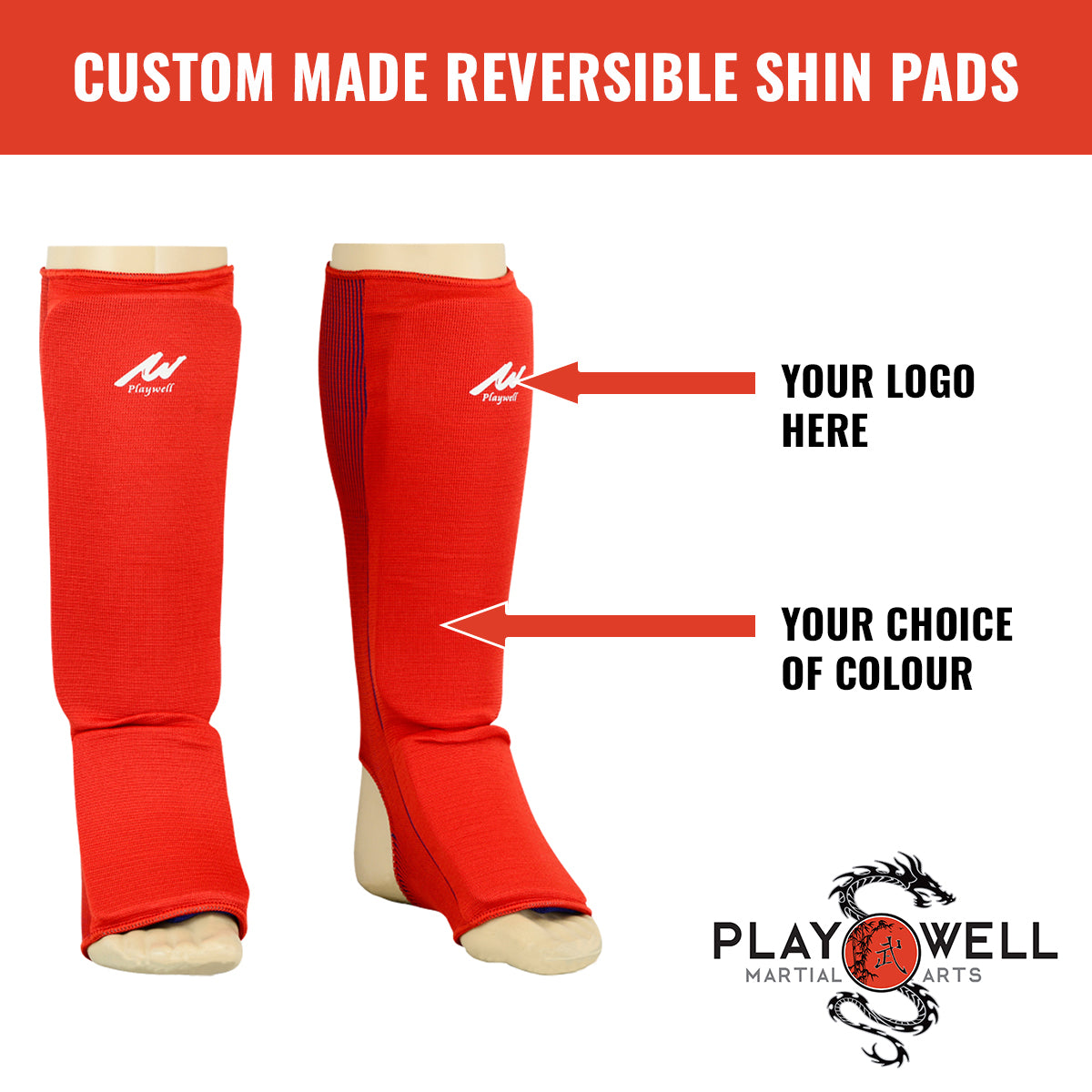 Custom Made Martial Reversible Shin Guards - Your Logo
