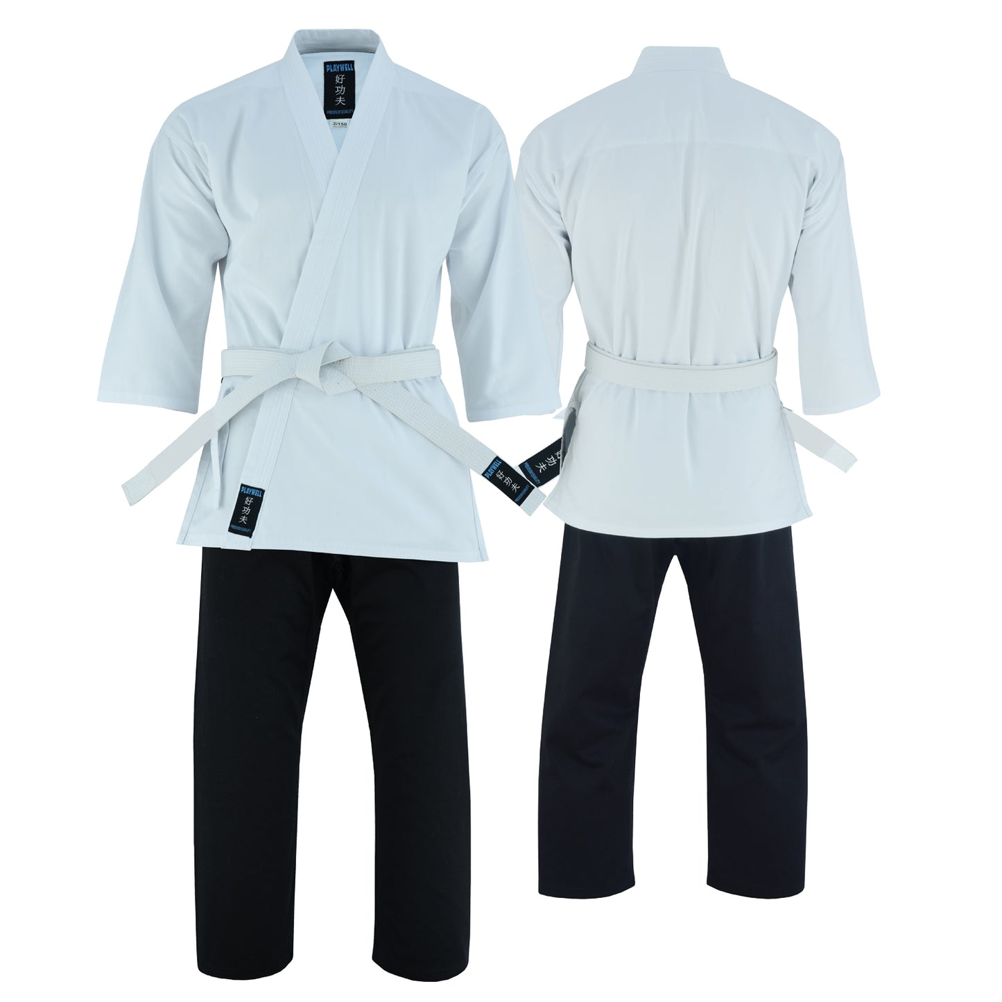 Karate Uniform Mixed: White / Black Trousers - 9oz