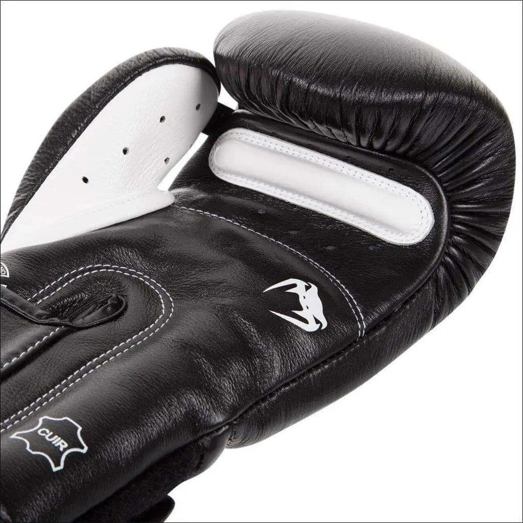 Venum Black Nappa Leather Boxing Gloves  - Black/White