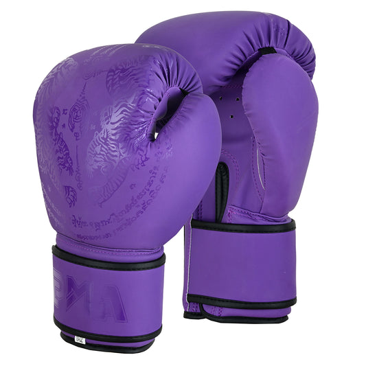 PMA Twin Tigers Muay Thai Boxing Gloves & Shin Pads Set - Purple