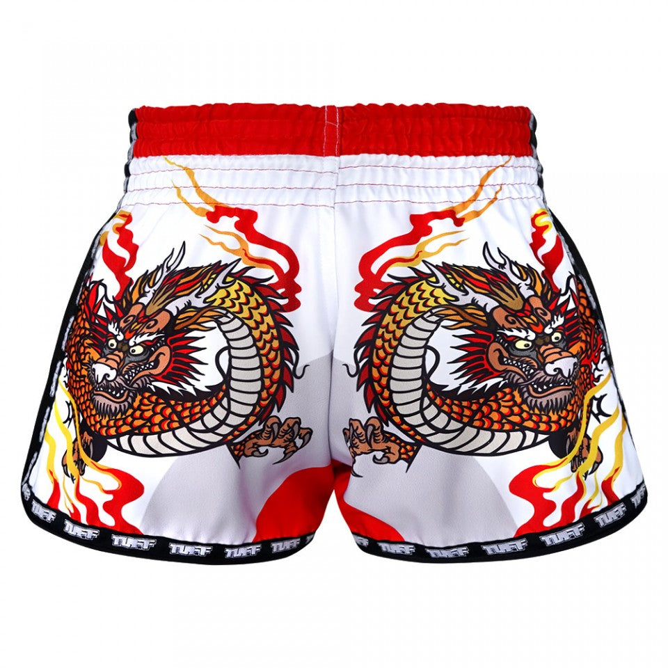 TUFF Retro White Chinese Dragon Muay Thai Shorts