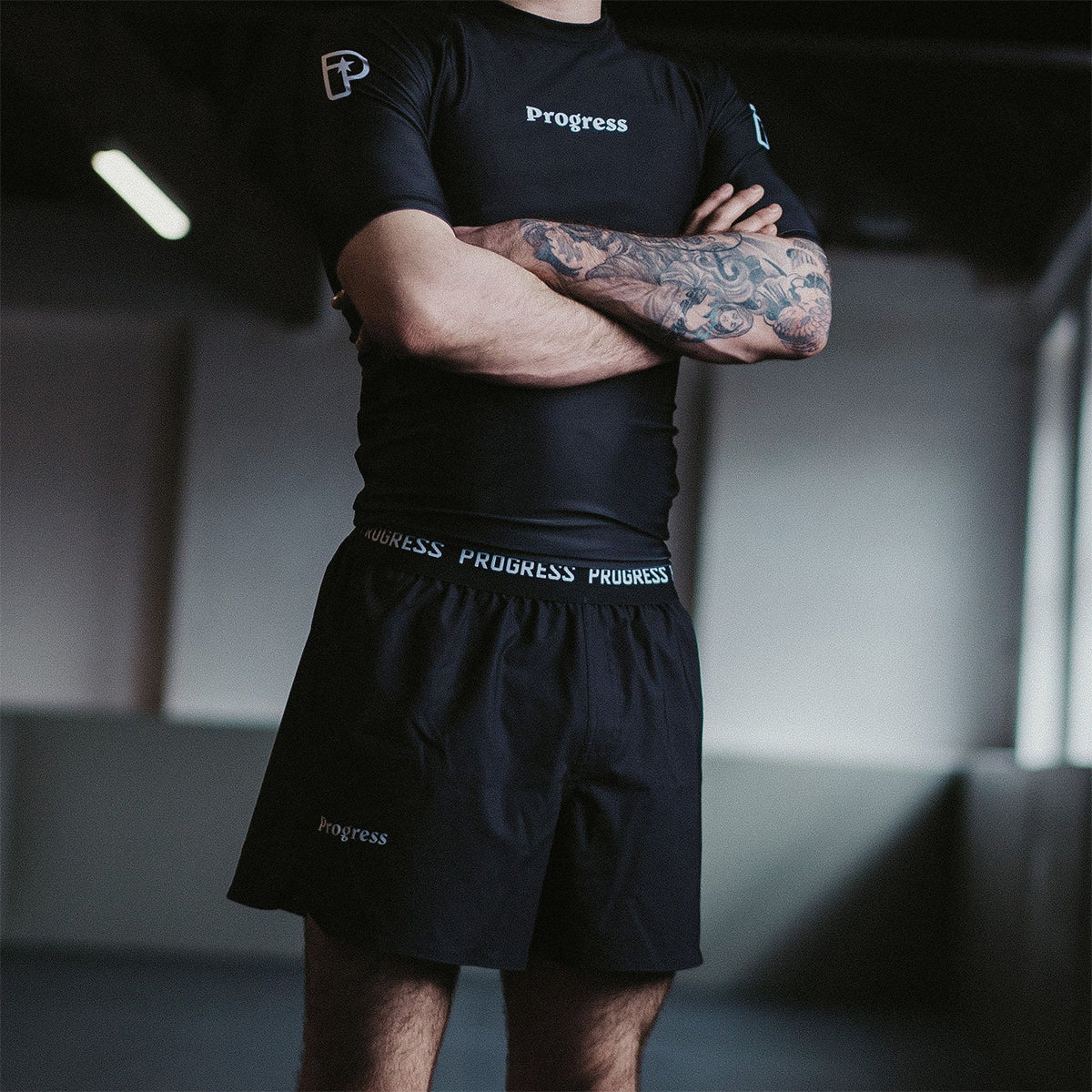 Progress Jiu Jitsu Hybrid No Gi Academy Board Shorts - All Black