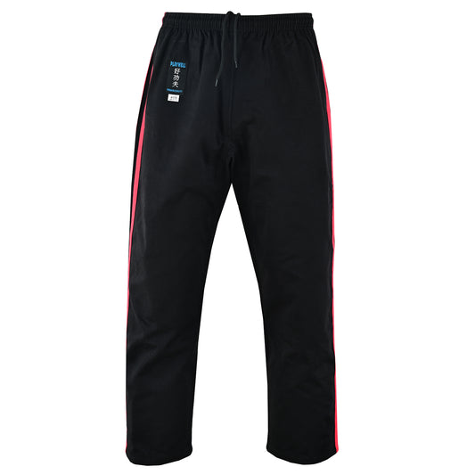 Full Contact Trousers - Black W/ 2 Red Stripes Cotton