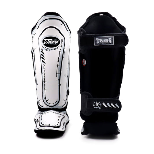 Twins Comic Shin Pads White Leather