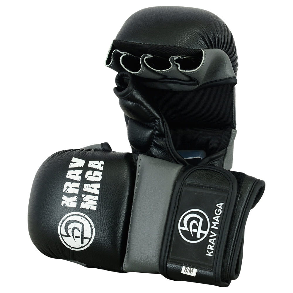 Krav Maga Elite Hybrid MMA Sparring Gloves - 7oz (Black/Grey )