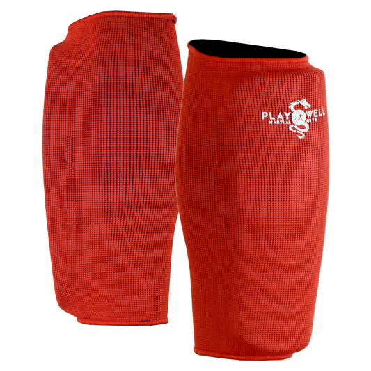 Elasticated Reversible Shin Pads- Red/Blue