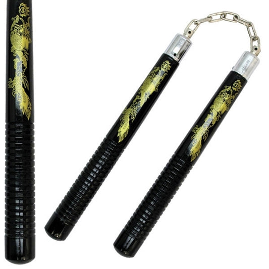 NR-060: Nunchaku Black Wood Gold/Dragon - PRE ORDER