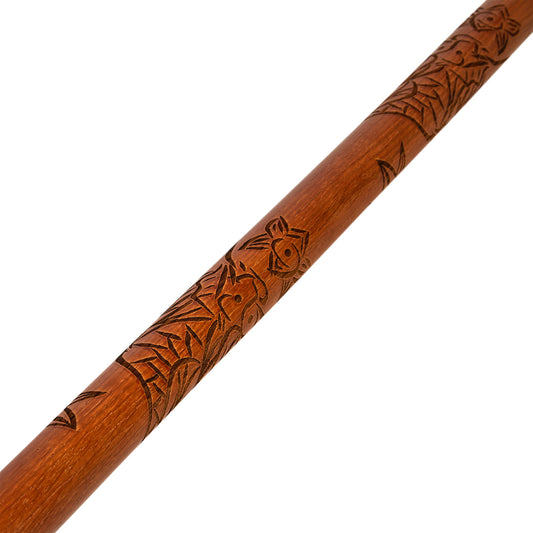 Bo Staff Carved Dragon Red