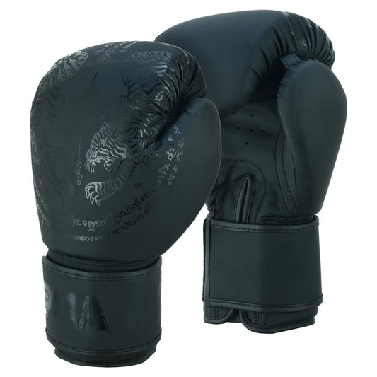 Kids Twin Tigers Muay Thai Boxing Gloves & Shin Pads Set - Black