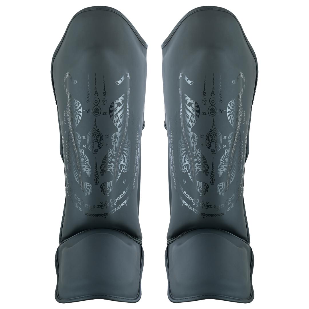 PMA Twin Tigers Muay Thai Boxing Gloves & Shin Pads Set - Black