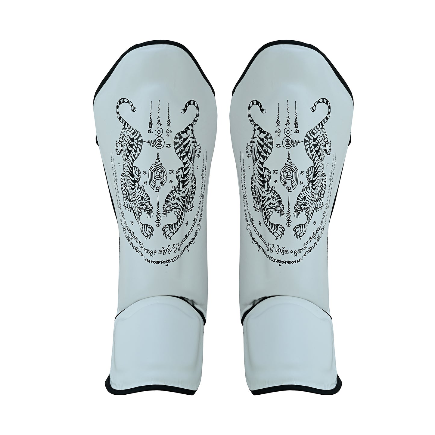 PMA Twin Tigers Muay Thai Boxing Gloves & Shin Pads Set - White