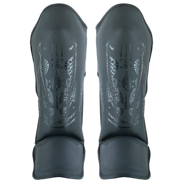 Childrens Muay Thai Twin Tiger Shin Instep Guards - Black