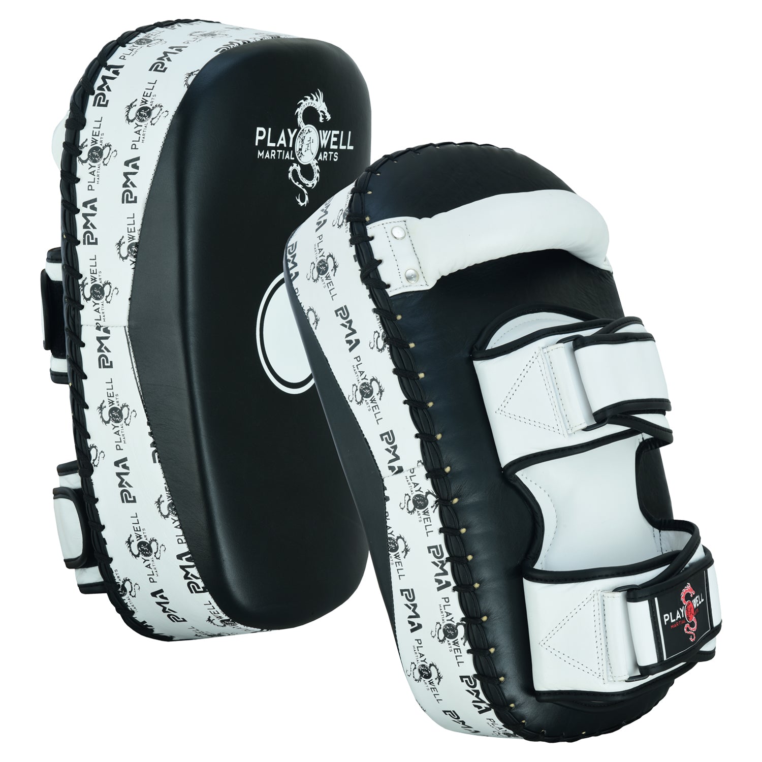 Playwell Elite Deluxe " Logos" Leather Curved Thai Pad  - Pair