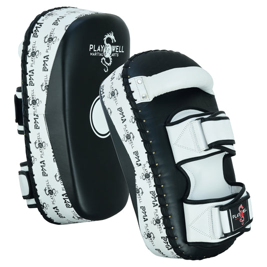 Playwell Elite Deluxe " Logos" Leather Curved Thai Pad  - Pair