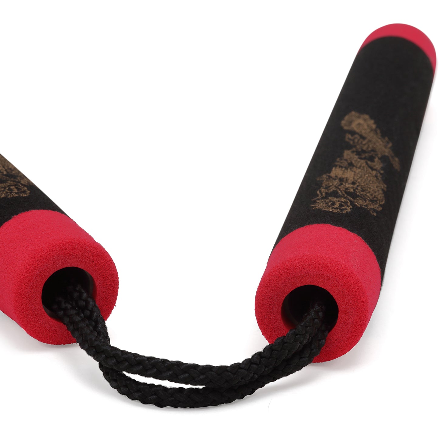 NR-005c: Foam Nunchaku with Cord Black Dragon With Red Tips